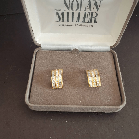 Vintage Nolan Miller Glamour Collection‎ Half Hoop Pierced Earrings - Picture 1 of 6